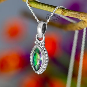 Superbe collier en argent sterling 925 avec topazes de feu mystiques, pierres précieuses, pendentif chaîne dans une boîte cadeau - Bijoux bohèmes / Pierres multicolores colorées