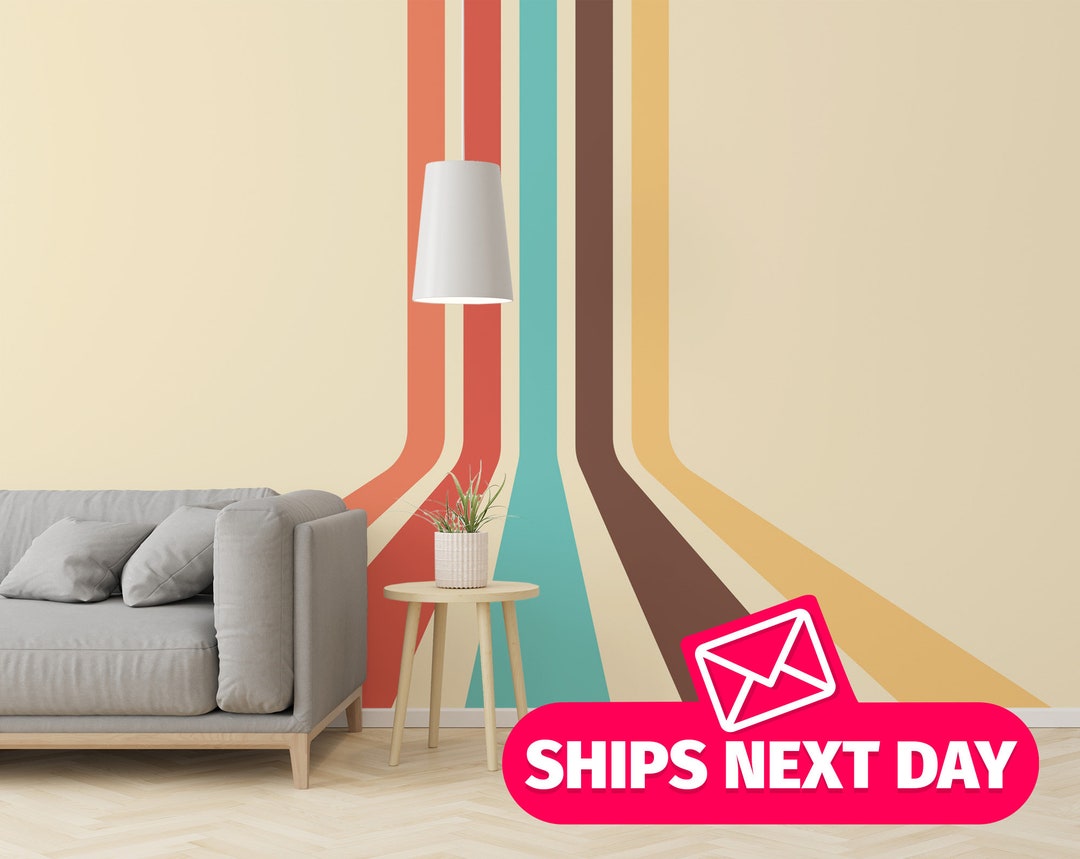 Retro / Stripe Wall Mural, Peel and Stick Removable Vinyl Wallpaper Etsy