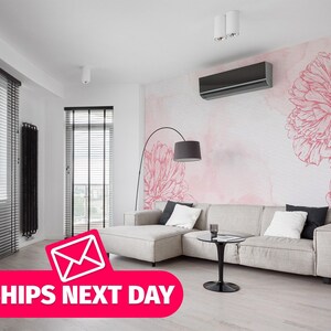 Mural floral rosa, papel pintado floral estilo boho, autoadhesivo.