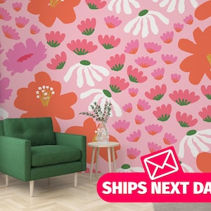 Bright Meadow wallpaper / Playful Floral wall mural / Colorful Garden mural print – Removable Peel & Stick or Non-pasted