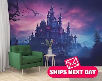 Gothic Haunted Castle Mural – Spooky Halloween Peel & Stick Wallpaper