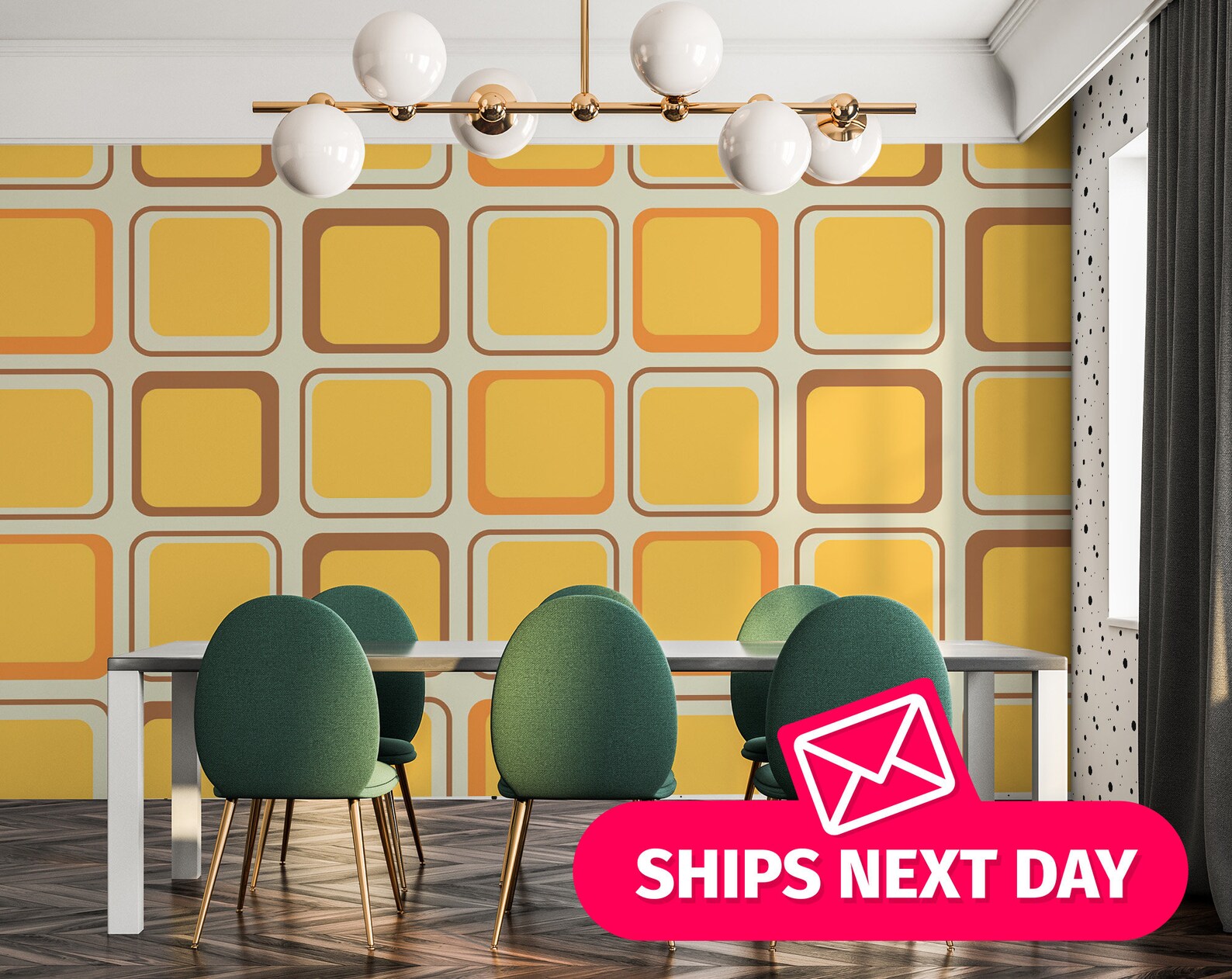 Mid Century Wallpaper Mural Retro Wall Mural Peel and Stick Etsy