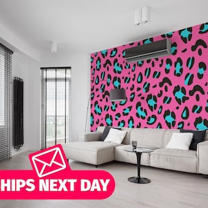 Rosa Leopard / Tier Wandbild, Schälen und Aufkleben Abnehmbares Vinyl oder Stoff, nicht geklebte Tapete / Tapete Wandbild Druck