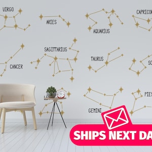Celestial / Zodiac Mural, Peel and Stick Removable Vinyl or Fabric, Non-pasted Wallpaper