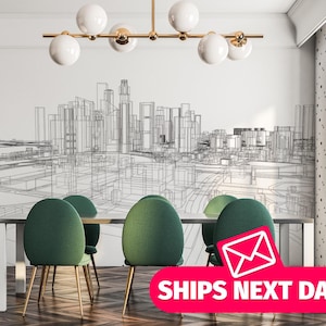 Architecture wallpaper mural / City skyline Mural, Peel and Stick Removable Vinyl or Fabric, Non-pasted Wallpaper