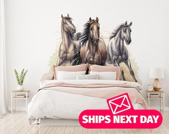 Equestrian Stallion Mural – Rustic Horse Wallpaper, Peel & Stick or Unpasted