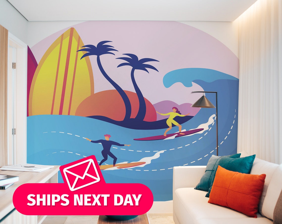 Surf Wallpaper Mural Surfing Wall Mural Peel and Stick | Etsy Australia
