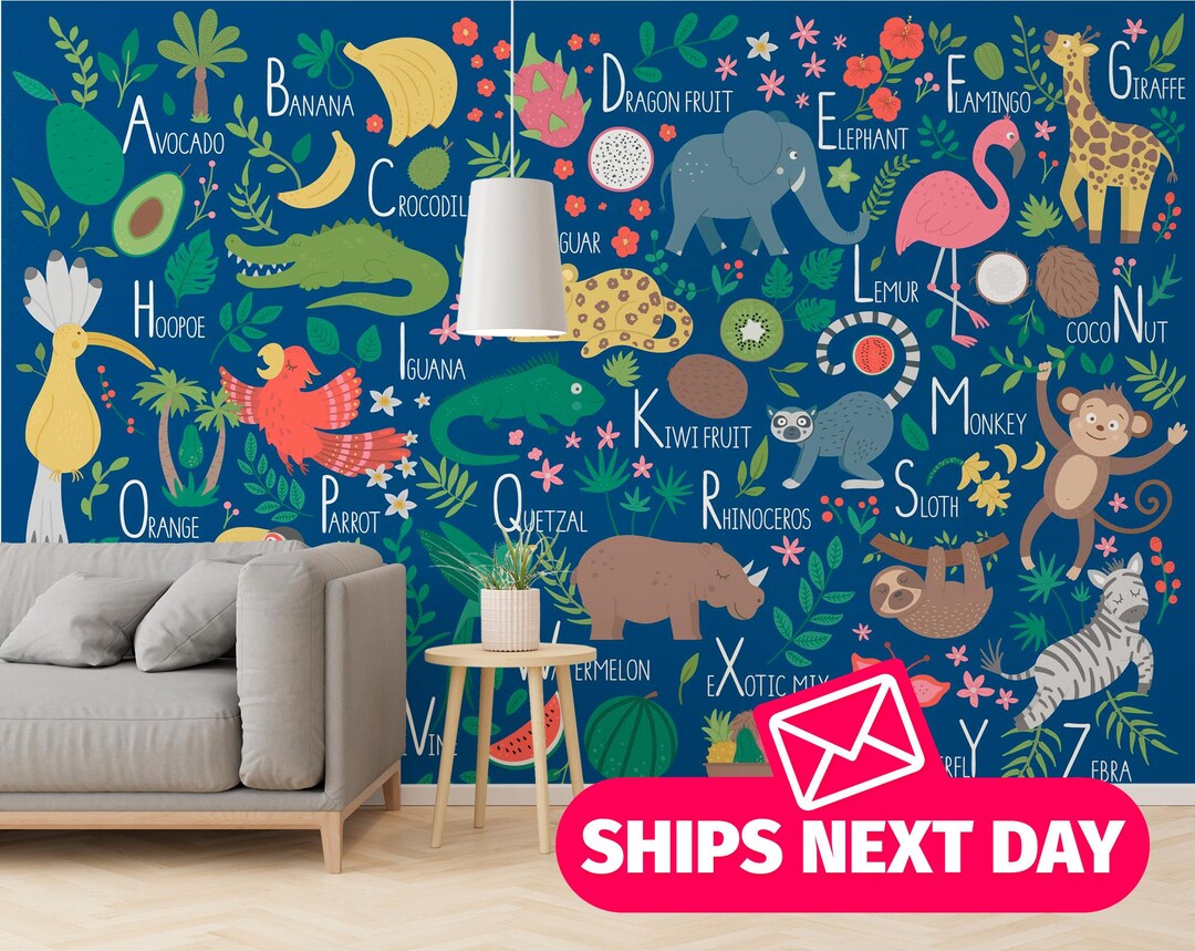 Tropical ABC Animals Alphabet Mural – Jungle Learning Peel & Stick ...
