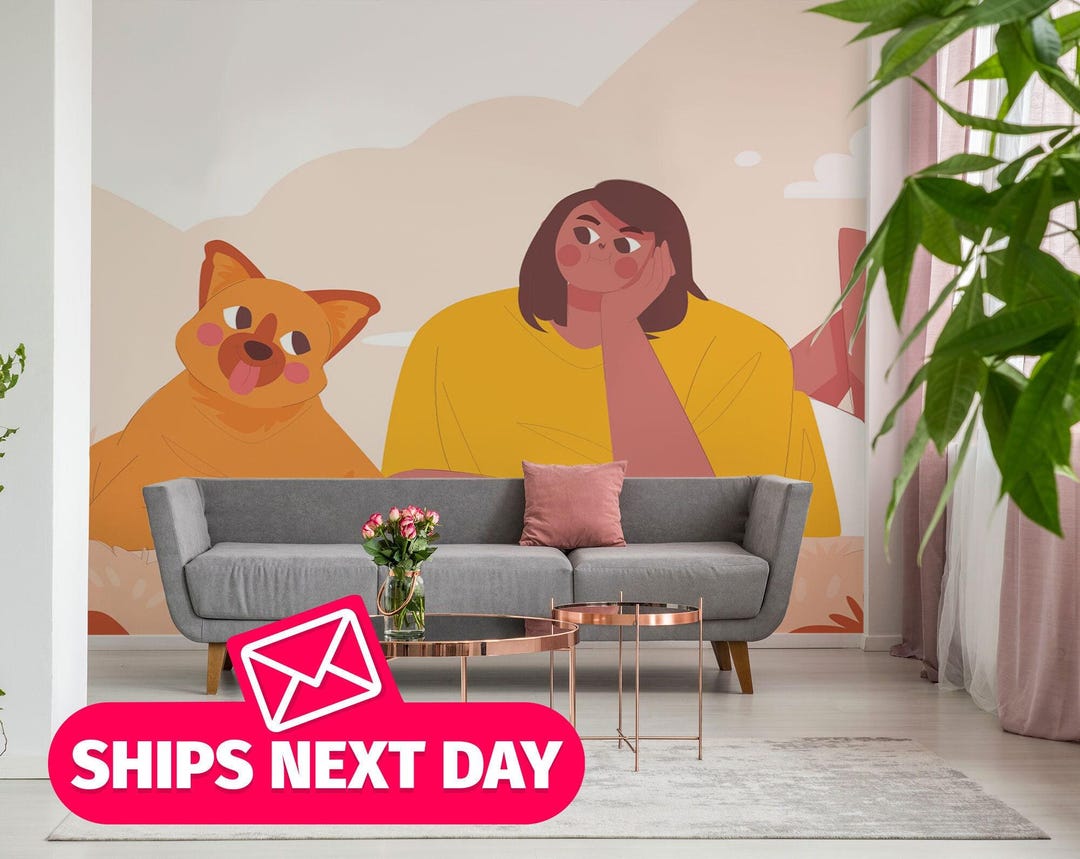 Cat / Cartoon Mural, Peel and Stick Removable Vinyl or Fabric, Non ...