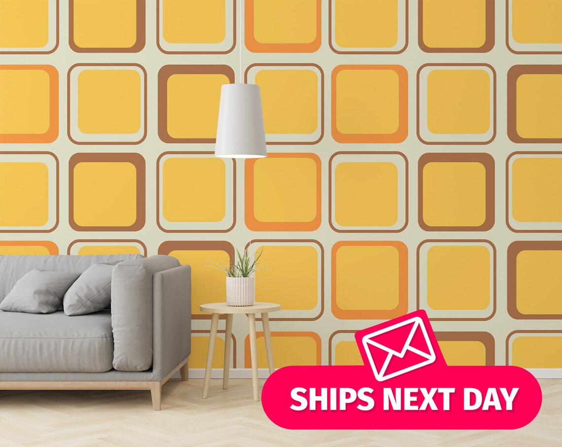 Mid Century Wallpaper Mural Retro Wall Mural Peel and Stick Etsy