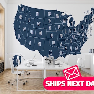 US Map entfernbares Vinyl Wandbild / Peel and Stick American Map Tapete Wandbild / Große US Bundesstaatkarte Wandbild - Peel & Stick oder Non-Pasted