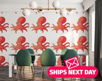 Octopus / Sealife Mural, Peel and Stick Removable Vinyl or Fabric, Non-pasted Wallpaper