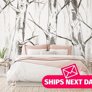 Birch tree wallpaper mural / Tree Mural, Peel and Stick Removable Vinyl or Fabric, Non-pasted Wallpaper