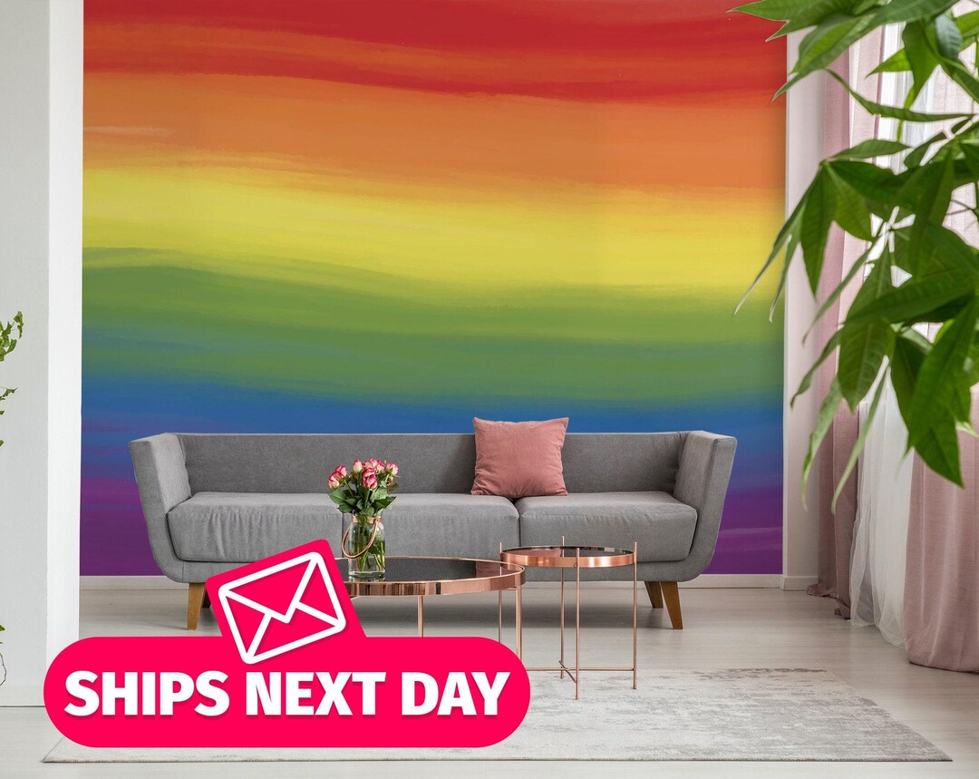 Watercolor Rainbow Mural, Peel and Stick Wallpaper, Colorful Wall Decor ...