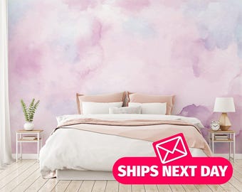 Mural rosa/pastel, vinilo o tela removible despegable y pegable, papel tapiz sin pegamento