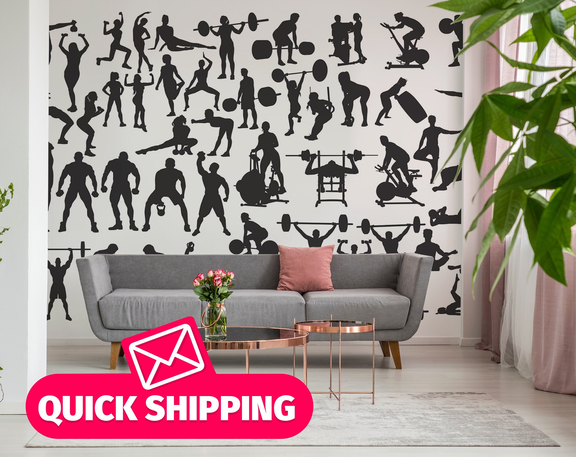 Gym Wallpaper Mural Workout Wall Mural Peel and Stick Etsy Australia