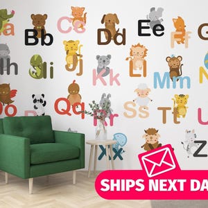 Animal Alphabet / Kids Mural, Peel and Stick Removable Vinyl or Fabric, Non-pasted Wallpaper / Kids ABC wallpaper mural print