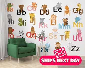 Animal Alphabet Kids Mural, Removable Wallpaper, Nursery Decor