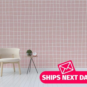 Pink grid / Striped Mural, Peel and Stick Removable Vinyl or Fabric, Non-pasted Wallpaper / Pink Geometric wallpaper mural