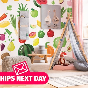 Vegetable wallpaper mural / Fruit Mural, Peel and Stick Removable Vinyl or Fabric, Non-pasted Wallpaper