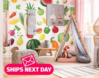 Fruit and Vegetable Wallpaper Mural, Peel and Stick, Removable Vinyl or Fabric
