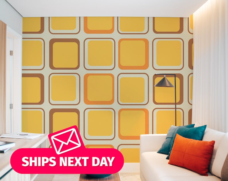 Mid Century Wallpaper Mural Retro Wall Mural Peel and Stick Etsy