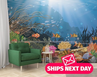 Coral Reef Wallpaper Mural – Underwater Ocean Scene, Peel & Stick