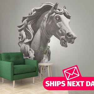 Mural de estatua griega o caballo, vinilo o tela removible despegable y adhesiva, papel tapiz sin pegar / Impresión de mural de papel tapiz con escultura de caballo