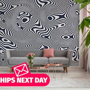 Retro / Funky Mural, Peel and Stick Removable Vinyl or Fabric, Non-pasted Wallpaper / Psychedelic Optical Illusion wallpaper mural print
