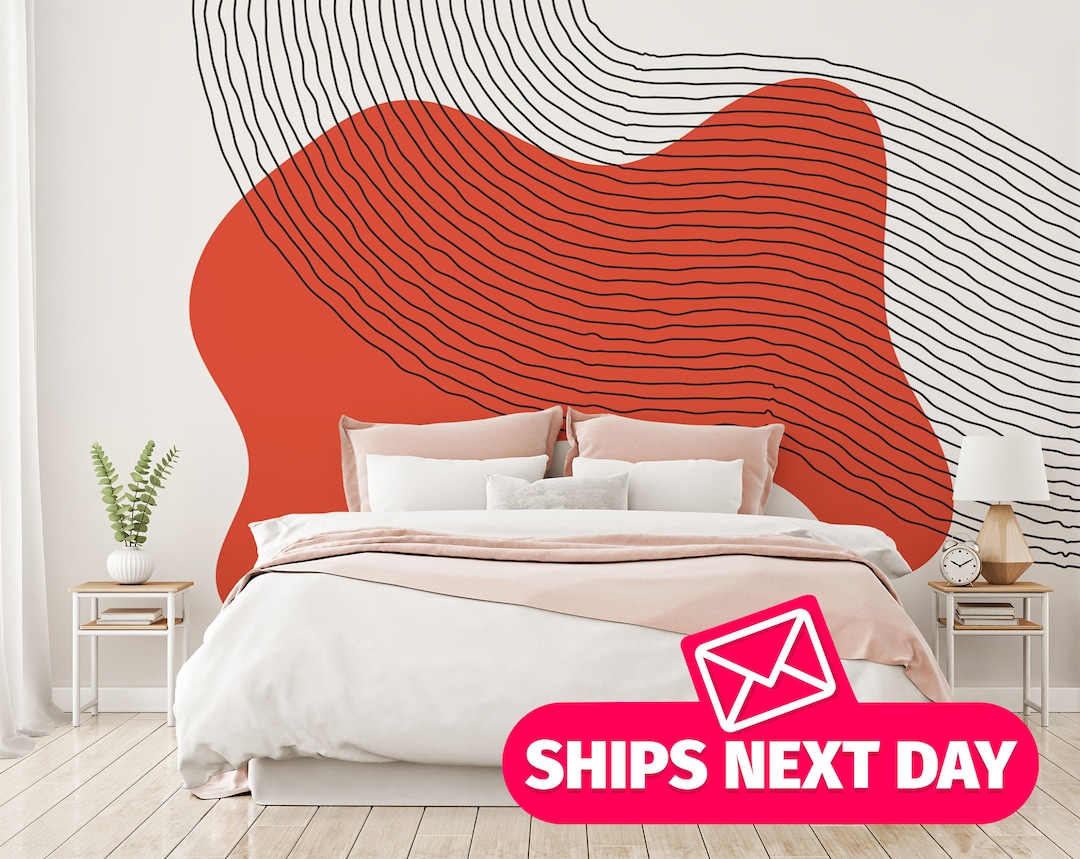 Retro Wallpaper Mural Red Wall Mural Peel and Stick Large Vinyl