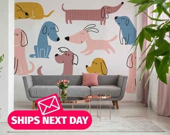 Colorful Dog / Kids Wall Mural, Peel and Stick Removable Vinyl Wallpaper