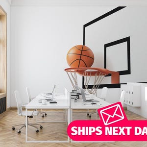 Basketball wallpaper mural / Sports Mural, Peel and Stick Removable Vinyl or Fabric, Non-pasted Wallpaper