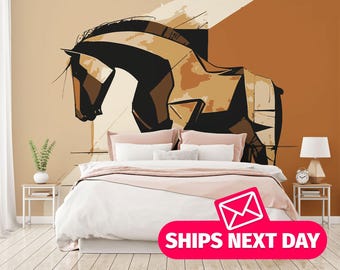 Abstract Horse Wallpaper Mural, Equestrian Decor (Peel and Stick or Non-Pasted)