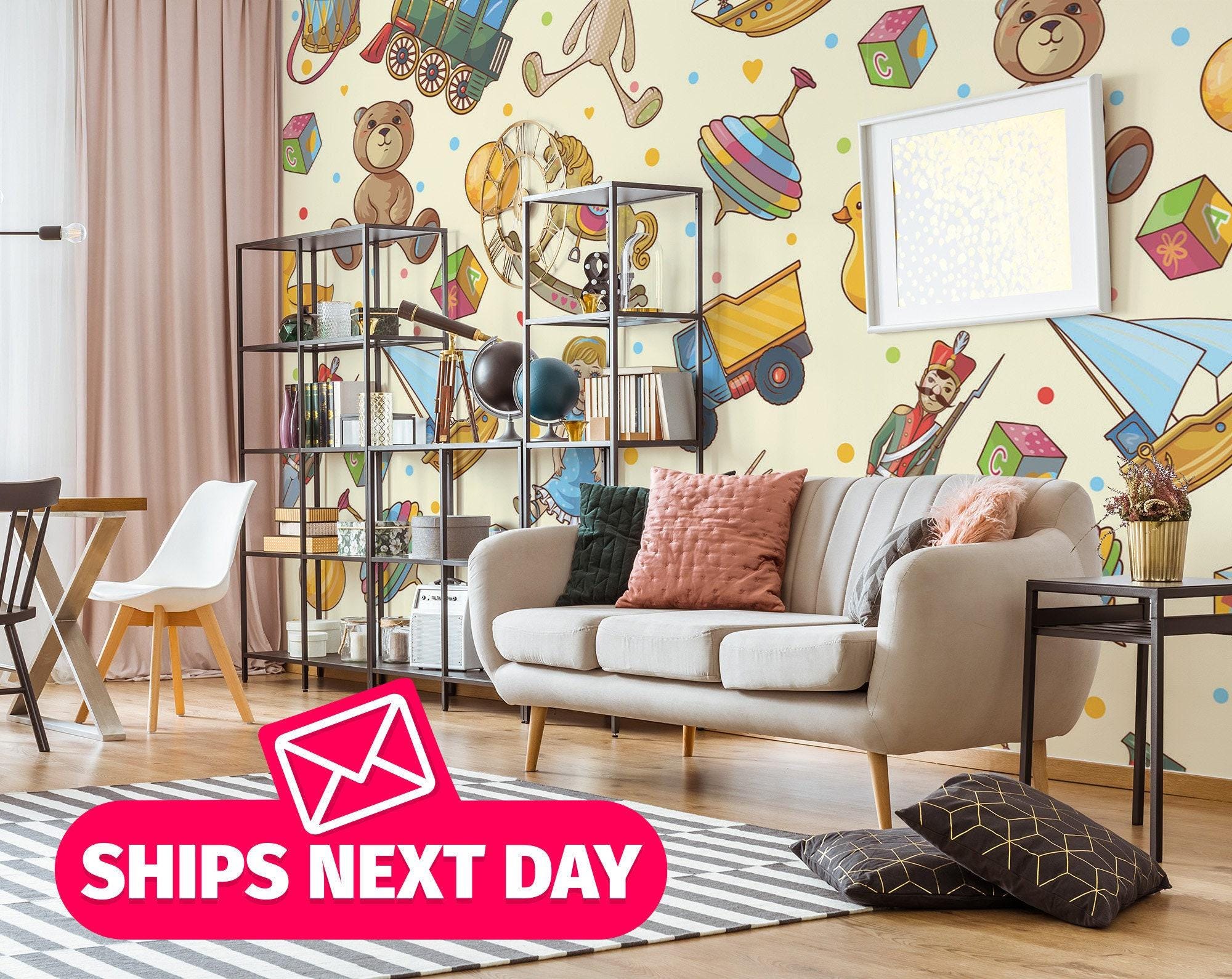 Toys Wallpaper Mural / Kids Mural, Peel and Stick Removable Vinyl or ...