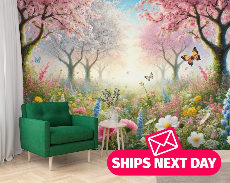 Dreamy Meadow Wallpaper Mural – Magical Garden, Peel & Stick - Etsy