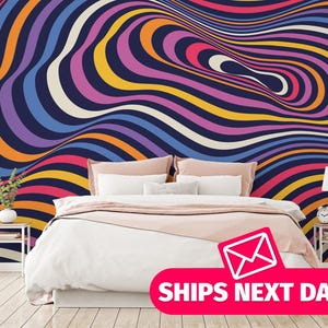 Colorful lines / Lined Mural, Peel and Stick Removable Vinyl or Fabric, Non-pasted Wallpaper