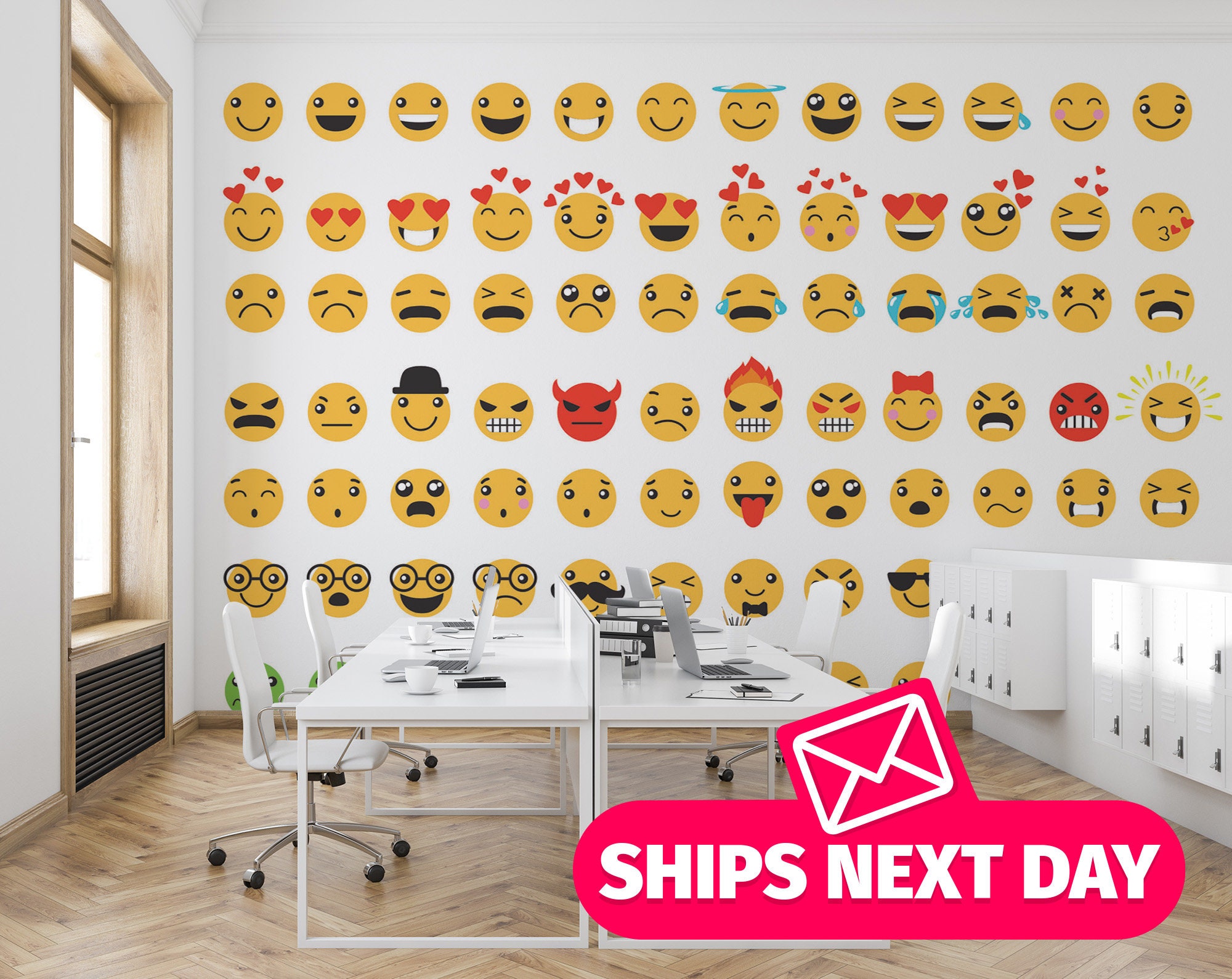 Emoji-Emoticons-Wandaufkleber, Vinyl, 3 Größen erhältlich, 75 x 100 cm, 19  Stück