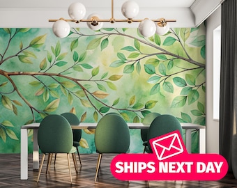 Watercolor Leaves Mural – Peel and Stick Vinyl Wallpaper
