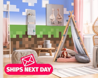 Retro Pixel Block Wallpaper Mural – Peel & Stick Video Game Decor