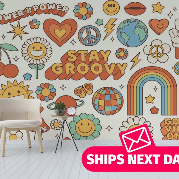 Groovy / Fun retro Wall Mural, Peel and Stick Removable Vinyl Wallpaper