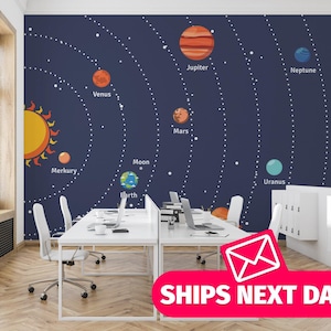 Universe wallpaper mural / Solar system Mural, Peel and Stick Removable Vinyl or Fabric, Non-pasted Wallpaper
