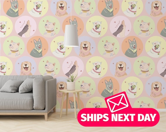 Pastel Puppy Wallpaper Mural – Removable Dog Wall Art