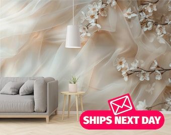 Floral Wallpaper Mural – Ethereal White Blossoms, Peel & Stick