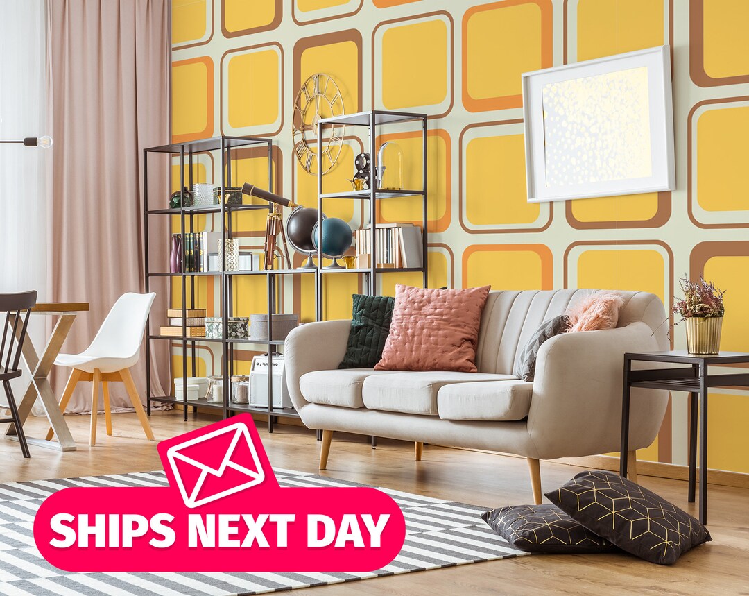 Mid Century Wallpaper Mural Retro Wall Mural Peel and Stick Etsy