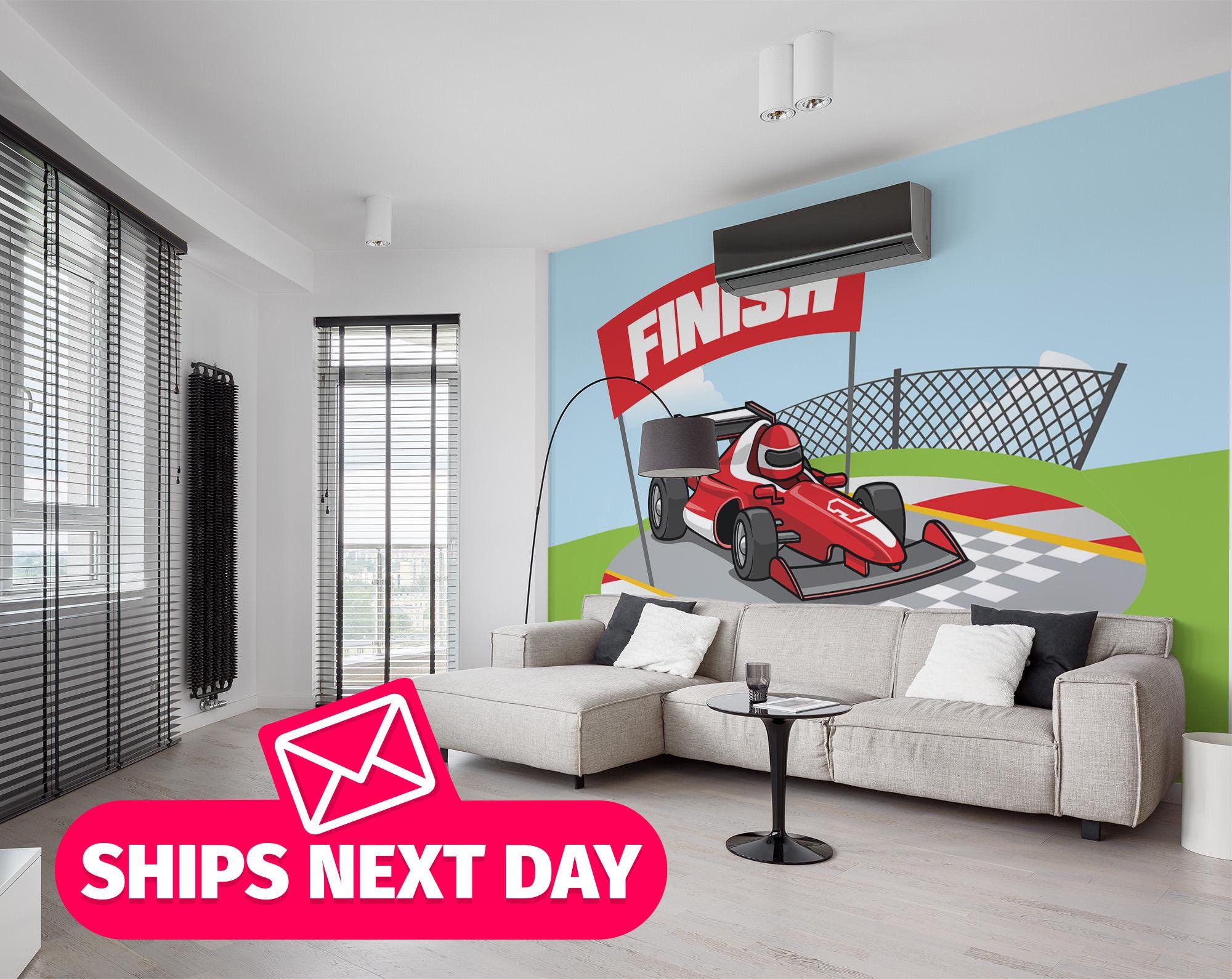 Cartoon Formula Car Mural – Removable Vinyl Racing Theme Wallpaper - Etsy
