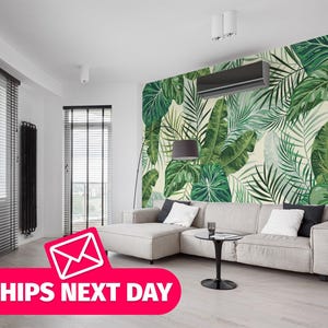 Carta da parati murale tropicale / Carta da parati murale Monstera, Vinile rimovibile staccabile e attaccabile, Carta da parati non incollata / Stampa murale con carta da parati botanica della giungla