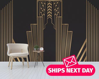 Art Deco wall mural print / Great Gatsby-Inspired wallpaper mural / Gold and Black Elegant Peel & Stick or Non-Pasted