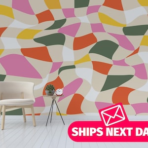 Retro / Trippy Mural, Peel and Stick Removable Vinyl or Fabric, Non-pasted Wallpaper