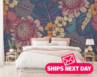 Floral / Bold floral Mural, Peel and Stick Removable Vinyl or Fabric, Non-pasted Wallpaper