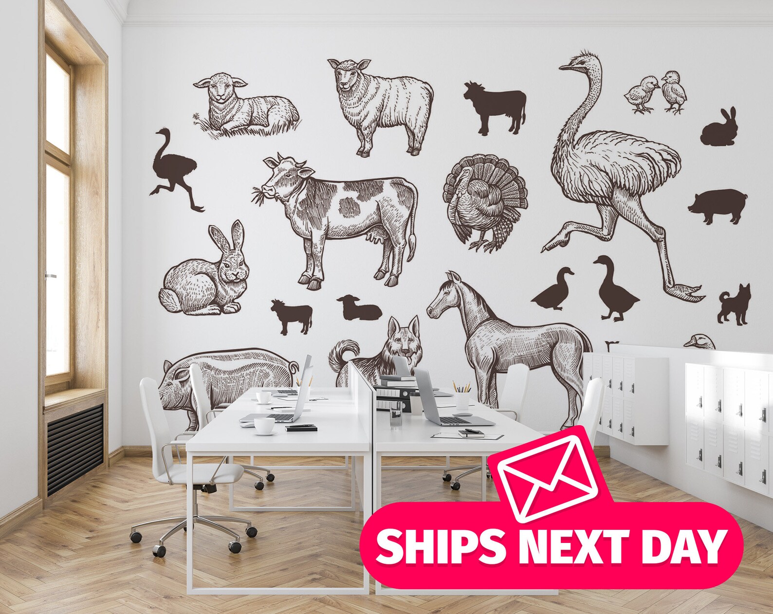 Farm Wallpaper Mural Farm Animals Wall Mural Peel and Stick Etsy